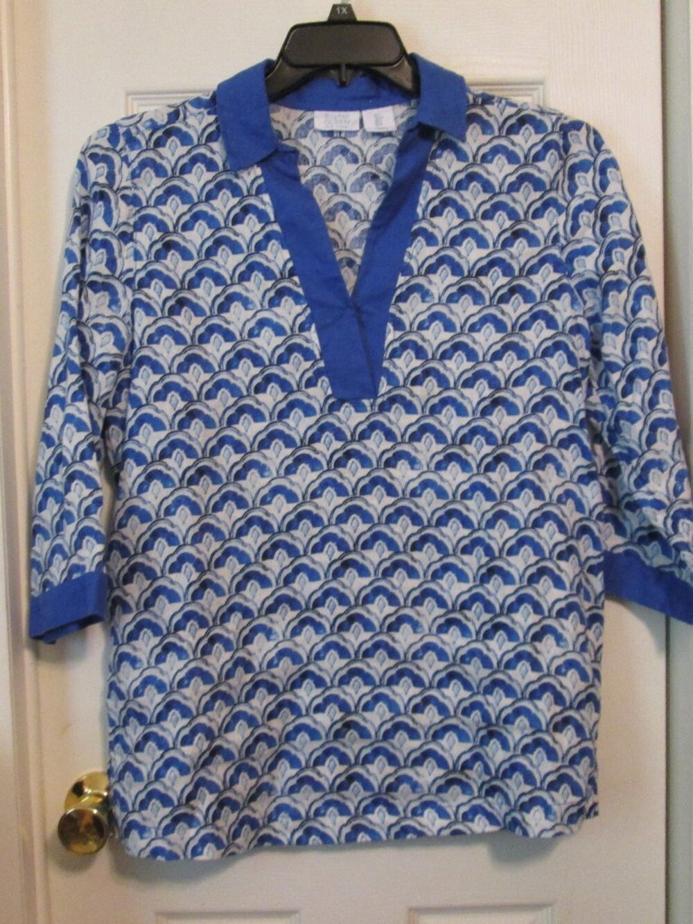 Sigrid Olsen Blue 100% Linen Resort Tunic Top Coastal Mediterranean Size Small